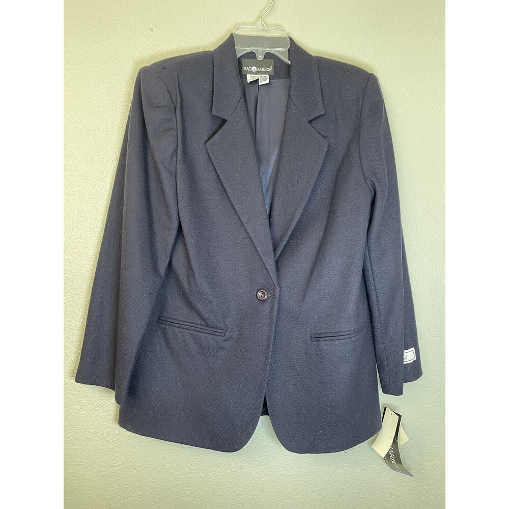 NWT Sag Harbor 100% Wool Blue Blazer Single-Breasted Jacket Size 10 NEW